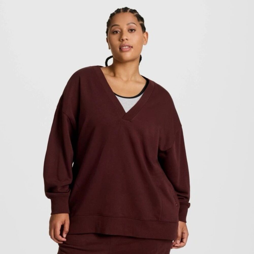 Champion XXL Brown V-Neck Pullover Sweatshirt Logo Long Sleeve Cozy